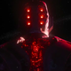 The six-eyed glowing visage of Arishem, one of the oldest and most powerful Celestials.